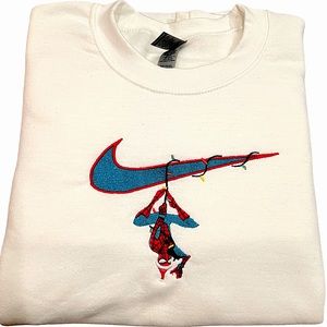 Christmas Hanging Spider Man Swoosh Web Kiss Me White Sweater